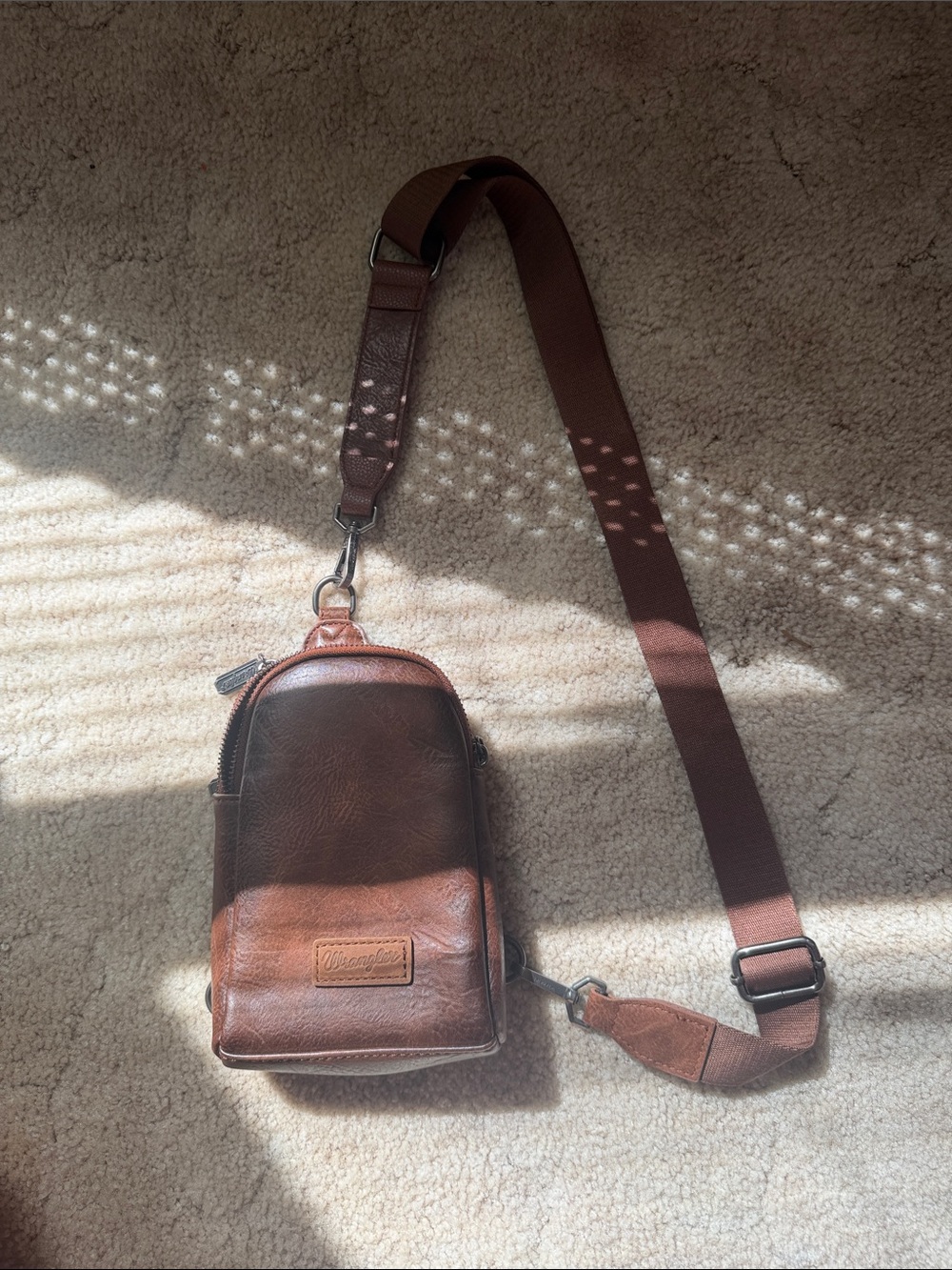 Wrangler Brown Leather Crossbody Belt Bag worn once